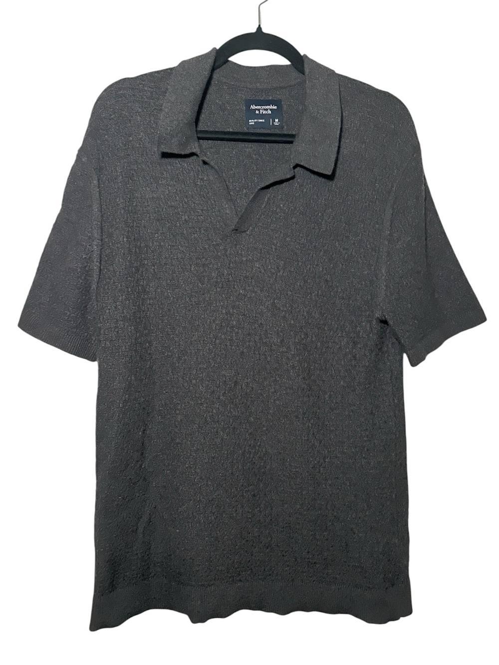 Abercrombie & Fitch Men’s Charcoal Textured Knit Johnny Polo Shirt- Medium